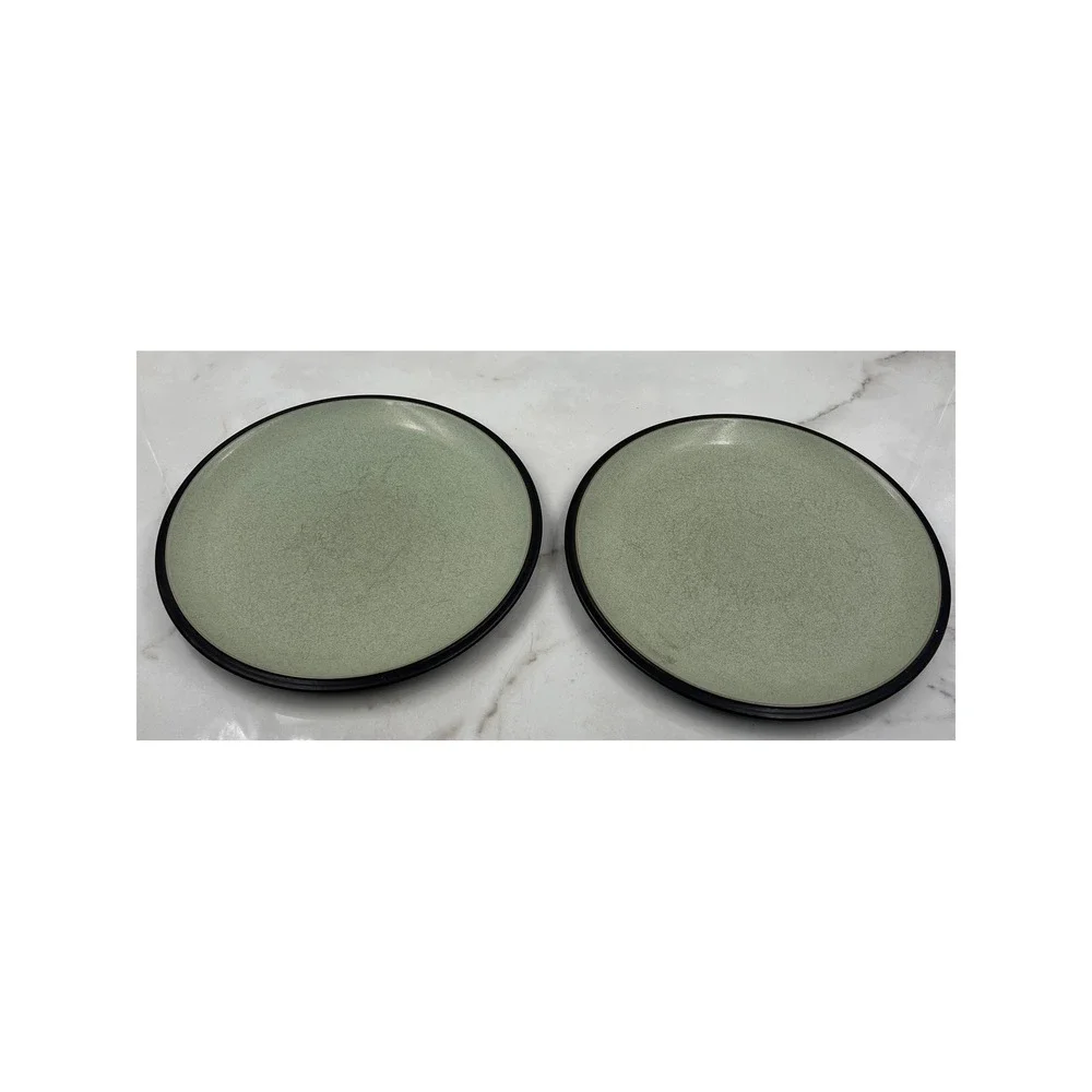 Denby Energy Celadon Green Charcoal Gray Dinner Plates Set of 2 Made in England